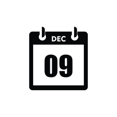 calender icon, 09 december icon with white background
