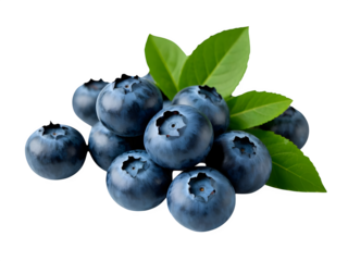 Fresh blueberries with bluberry leaves isolated on white background. Top vew.