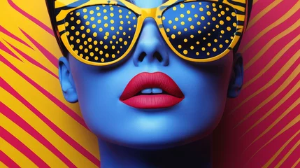Striking visage with retro eyewear and vibrant kaleidoscopic backdrop © meka