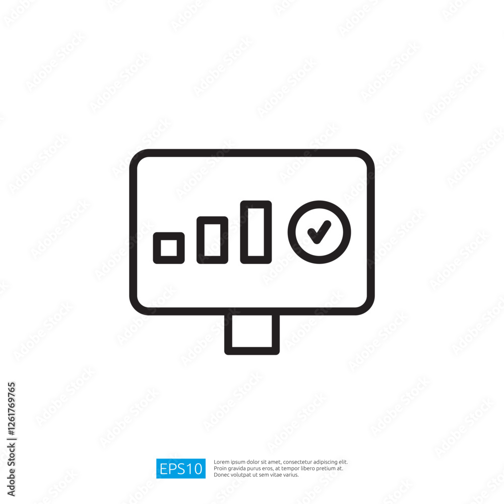 Poster a simple line drawing of a digital display showing a progress bar and a checkmark, symbolizing compl