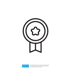 A simple line drawing of a medal or award ribbon with a star in the center, symbolizing achievement or recognition. Illustration icon