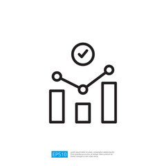 a simple line graph with bars and a checkmark above, representing data analysis or performance metrics. Illustration icon