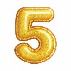realistic 3d number 5 with made by the 3d ballon in different gold colour style isolated on white background