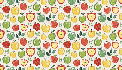 hand draw watercolor of apple seamless pattern summer background