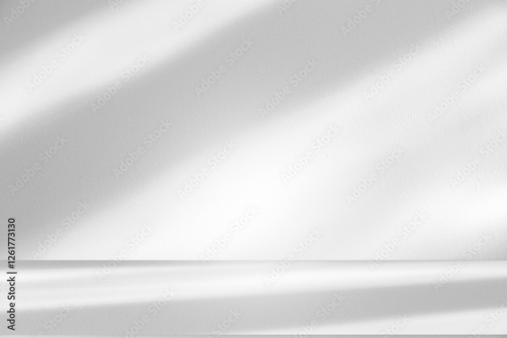 Poster Wall interior background, studio and backdrops show products.with shadow from window color white and grey. background for text insertion and presentation product	
