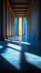 Ancient Columned Corridor With Sunlight