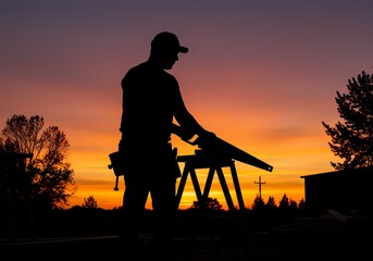 Elegant Carpenter Silhouette: Woodworking Professional in Action, Perfect for Construction, DIY, and Craft Projects