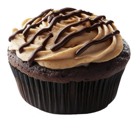 Chocolate cupcake with peanut butter frosting and chocolate drizzle, delicious dessert concept for gourmet treats