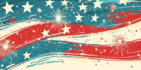 Patriotic design with stars stripes and firework elements