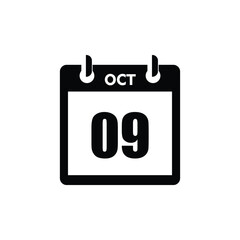 calender icon, 09 october icon with white background
