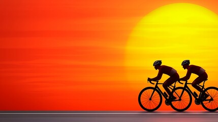 Fototapeta premium Silhouette Cyclists Sunset Ride