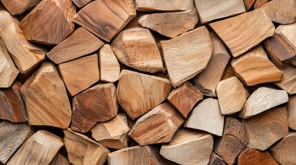 Fototapeta premium Close Up Stacked Light Brown Wood Pieces background texture