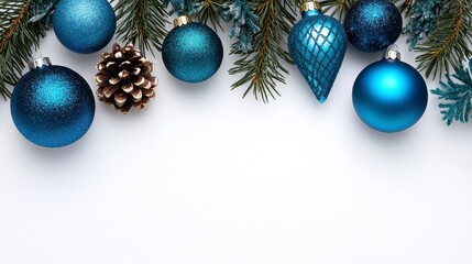 Christmas Ornaments With Pine Branches On White Background