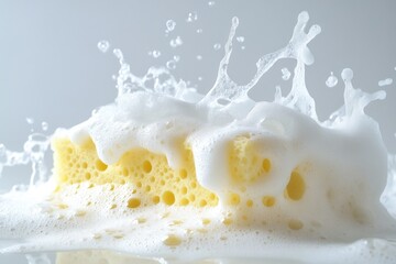 Yellow Cleaning Sponge Surrounded By Abundant Suds