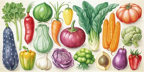 Fresh Vegetable Illustration, Farm to Table - Hand-drawn illustrations