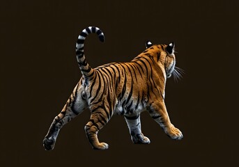 Obraz premium Powerful Tiger in Profile, Back View Against Dark Background