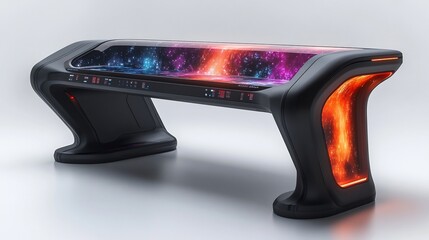 Isolated a white background A smart desk with a holographic display and tablet representing advanced learning tools for tech enhanced educational environments