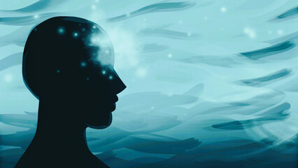 Obraz premium silhouette of a woman in a blue background