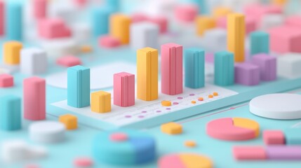 HR data analysis, employee icons and statistical graphs, 3D illustration