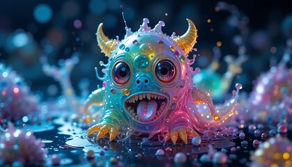 Cute Colorful Gooey Monster in a Sweet Candy Splash
