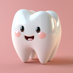 3D cartoon illustration of tooth on pink background