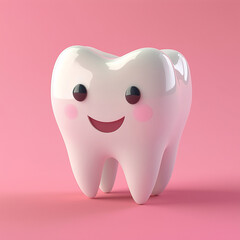 3D cartoon illustration of tooth on pink background