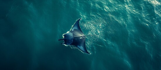 Naklejka premium A majestic manta ray gliding gracefully through clear ocean waters, showcasing marine beauty