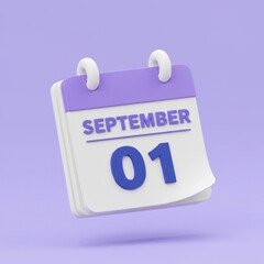 September 1st Date on Calendar Icon in Purple Style Rendering