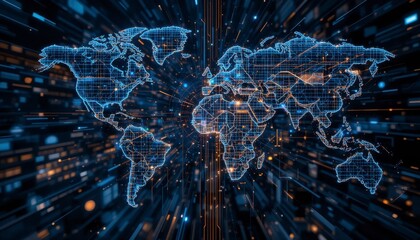 Global digital connectivity virtual environment data visualization technology overview futuristic perspective