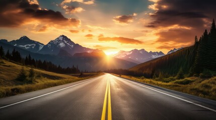 silhouette road with sunrise