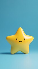 Adorable star character with happy face on soft blue background