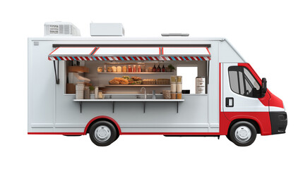 Red and White Food Truck on Black Background