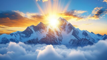 Majestic sunrise over snowcapped himalayas stunning landscape photography mountain range serene environment wide angle nature's beauty