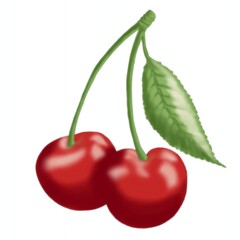 two cherries with leaves