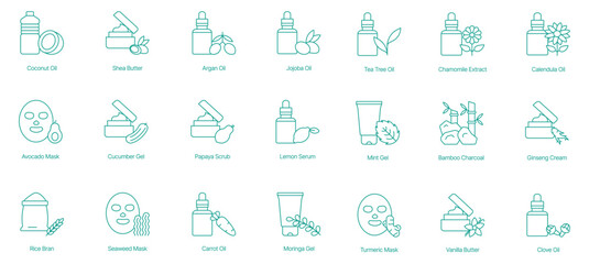 Natural Skincare and Wellness Product Collection Vector Icons