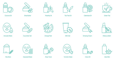 Natural Skincare and Beauty Product Assortment Vector Icons