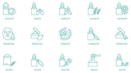 Natural Skincare and Beauty Essentials Vector Icons
