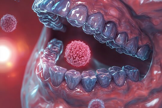 Educational depiction of tongue cancer focusing on squamous cell carcinoma in three dimensions.