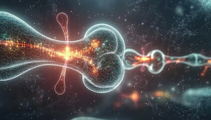 Obraz premium Synaptic response and brain activity displayed, demonstrating electrical impulses and neurotransmitter release.