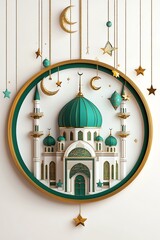 Obraz premium Experience the festive spirit of Eid Fitr with this high-definition 3D-rendered vector illustration, showcasing a vibrant white and gold Islamic lantern adorned with traditional motifs and intricate .