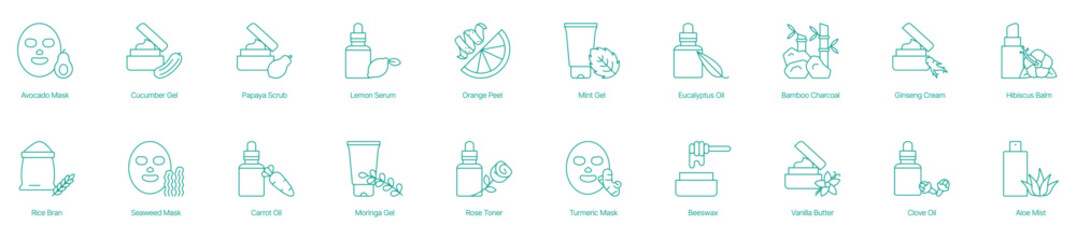 Natural Face Masks and Skincare Products Vector Icons