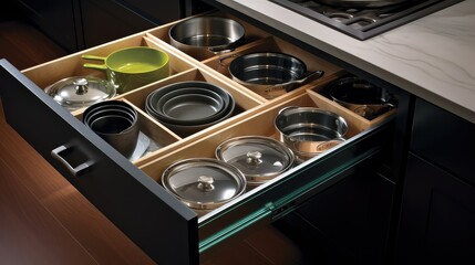 out organized kitchen cabinet