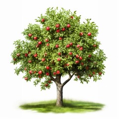 Fruitful Tree Laden With Ripe Red Fruits Ready for Harvest in Orchard Setting Amidst Lush Greenery