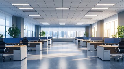 spacious business office with bright lighting and ergonomic desks