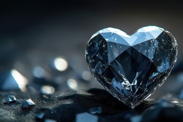 Fototapeta premium Dark Blue Faceted Heart Shaped Diamond on Black Surface