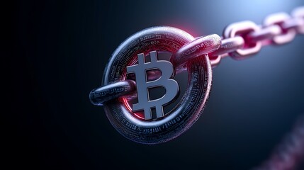 Close-up on bitcoin blockchain graphic design of cryptocurrency growth in digital finance