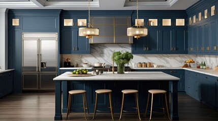 Fototapeta premium dark blue kitchen cabinets