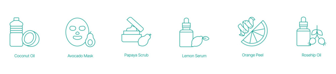 Natural Beauty Products with Fruit Extracts Vector Icon Set