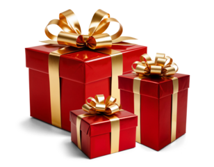 three 3 festive Christmas gifts, present boxes isolated png