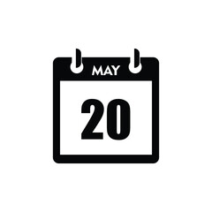 calender icon, 20 may icon with white background